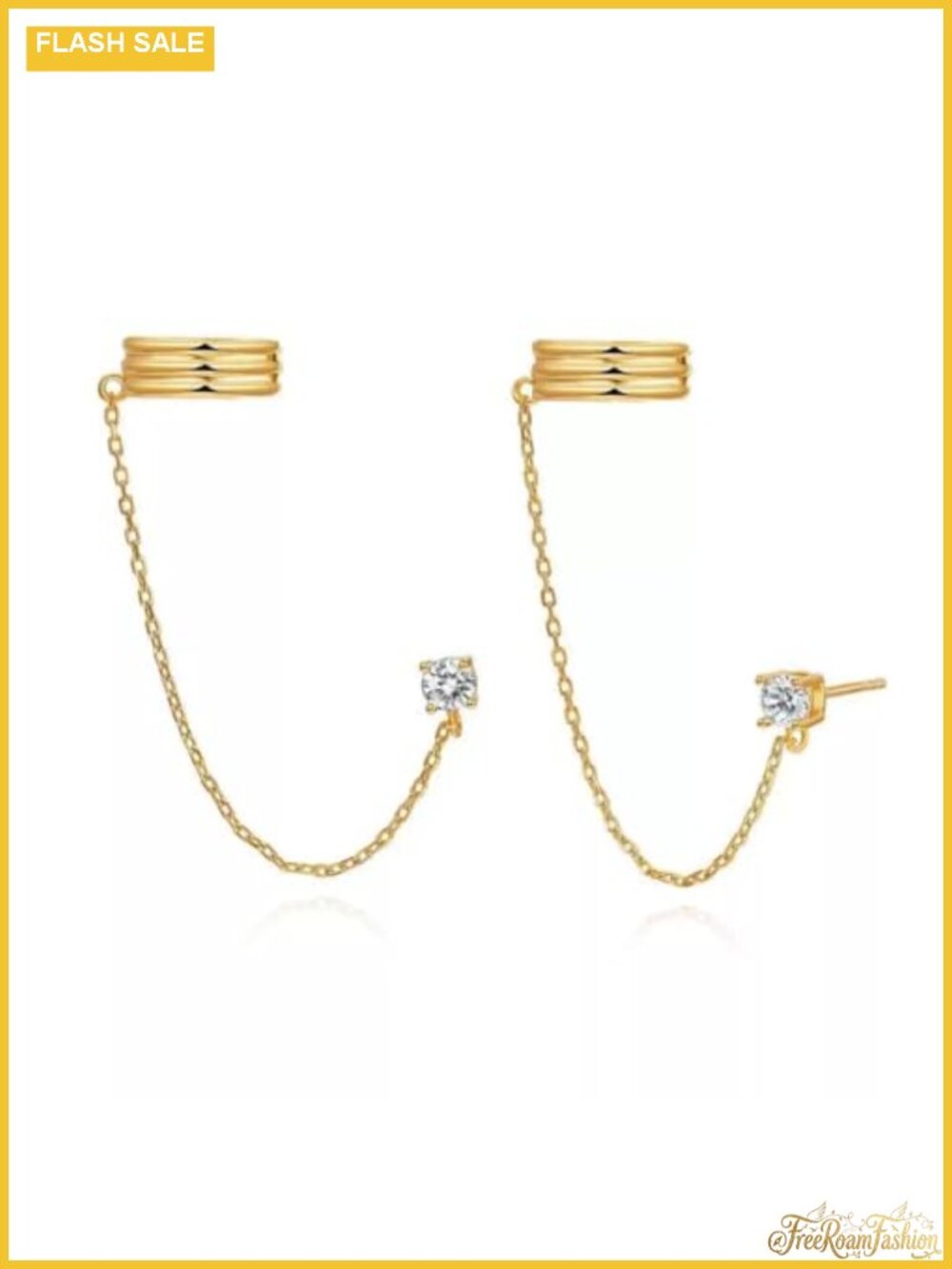 14k Gold/Silver Dainty Chain Ear Cuff Drop Dangle Earrings